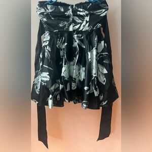 Black and White Floral Circle Skirt with Waist Sash